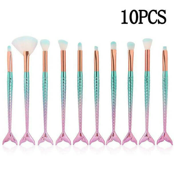 Favon Pack of 10 Professional Mermaid Shaped Makeup Brushes -Combo Mytrendzcart