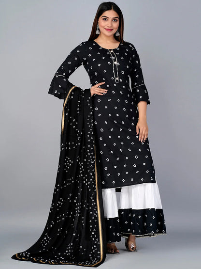 Kalini Bandhani Printed Kurta with Sharara & Dupatta -M Mytrendzcart