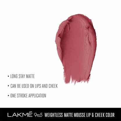 Lakme 9 To 5 Weightless Mousse Lip & Cheek Color - Rose Touch Mytrendzcart