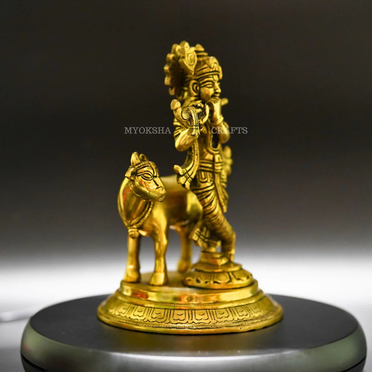 Gopala Krishna with Cow Brass Idol - Embrace Divine Abundance Mytrendzcart