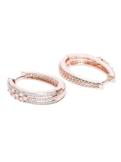 Priyaasi Rose Gold-Plated American Diamond Earrings for Women | Stylish Hoop Earrings for Women in Floral Design Mytrendzcart