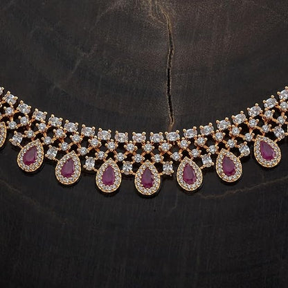 Kushal's Fashion Jewellery Ruby Gold Plated Zircon Necklace Set - 409932 Mytrendzcart