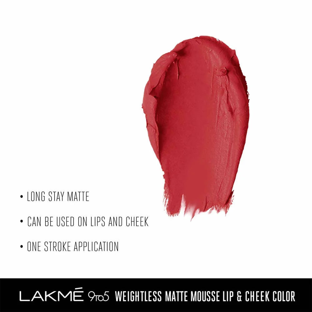 Lakme 9 To 5 Weightless Mousse Lip & Cheek Color - Crimson Silk Mytrendzcart