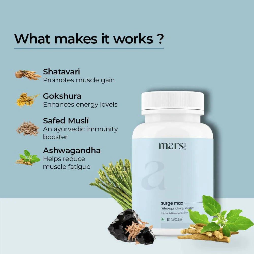 Mars By GHC Surge Max Capsules with Ashwagandha, Gokshura, Safed Musli -60 caps Mytrendzcart