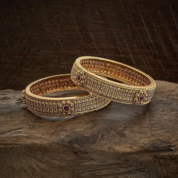 Kushal's Fashion Jewellery Ruby Gold Plated Ethnic Antique Bangles - 410799 Mytrendzcart