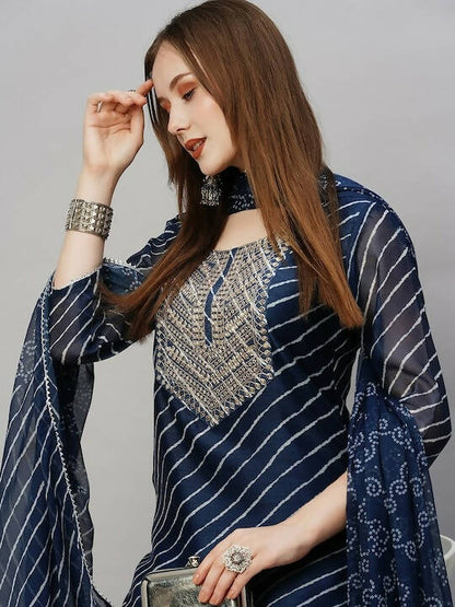 Indian Clothing Kalini Bandhani Printed Regular Kurta with Trousers & Dupatta -S Mytrendzcart