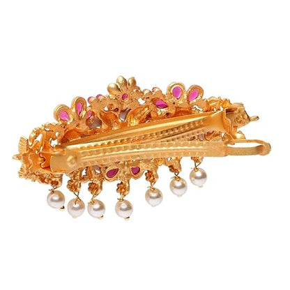 Accessher Traditional Matte Gold Plated Peacock Design Antique Bridal Hair Barrette Buckle Clip/Hair Pin/Hair Clip with Pearl Drops for Women and Girls Pack of 1 Mytrendzcart