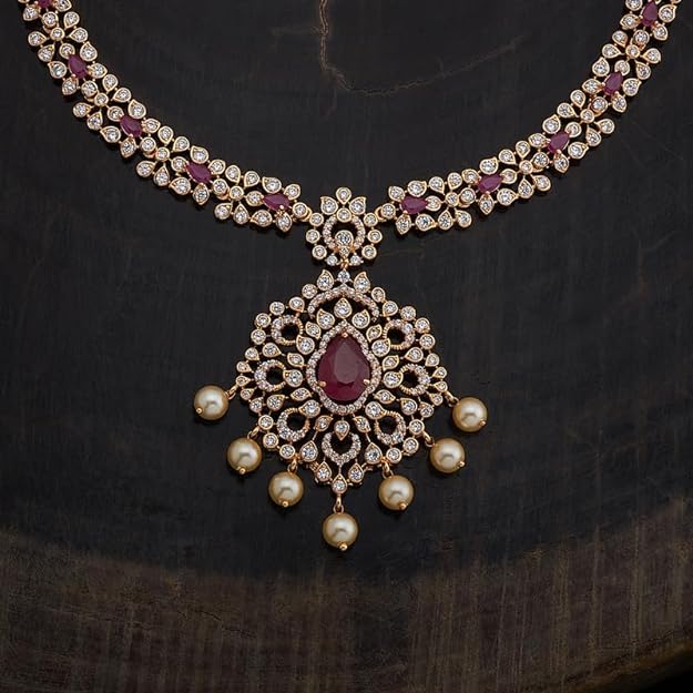 Fashion Jewellery Ruby Gold Plated Zircon Necklace- 409560 Mytrendzcart