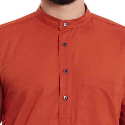 Even Apparels Orange Pure Cotton Men's Kurta With Band Collar -XS Mytrendzcart