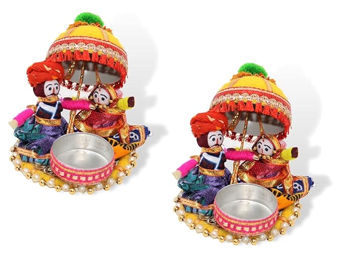 JH Gallery Recycled Material Rajasthani Raja Rani Puppet | Dolls Decorative Tealight Candle Holder | Diwali Decoration Items for Home Decor | Tea Light Candle Holder(Pack of 2) Mytrendzcart