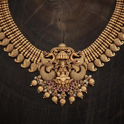 Kushal's Fashion Jewellery Ruby Gold Plated Ethnic Antique Necklace - 416783 Mytrendzcart