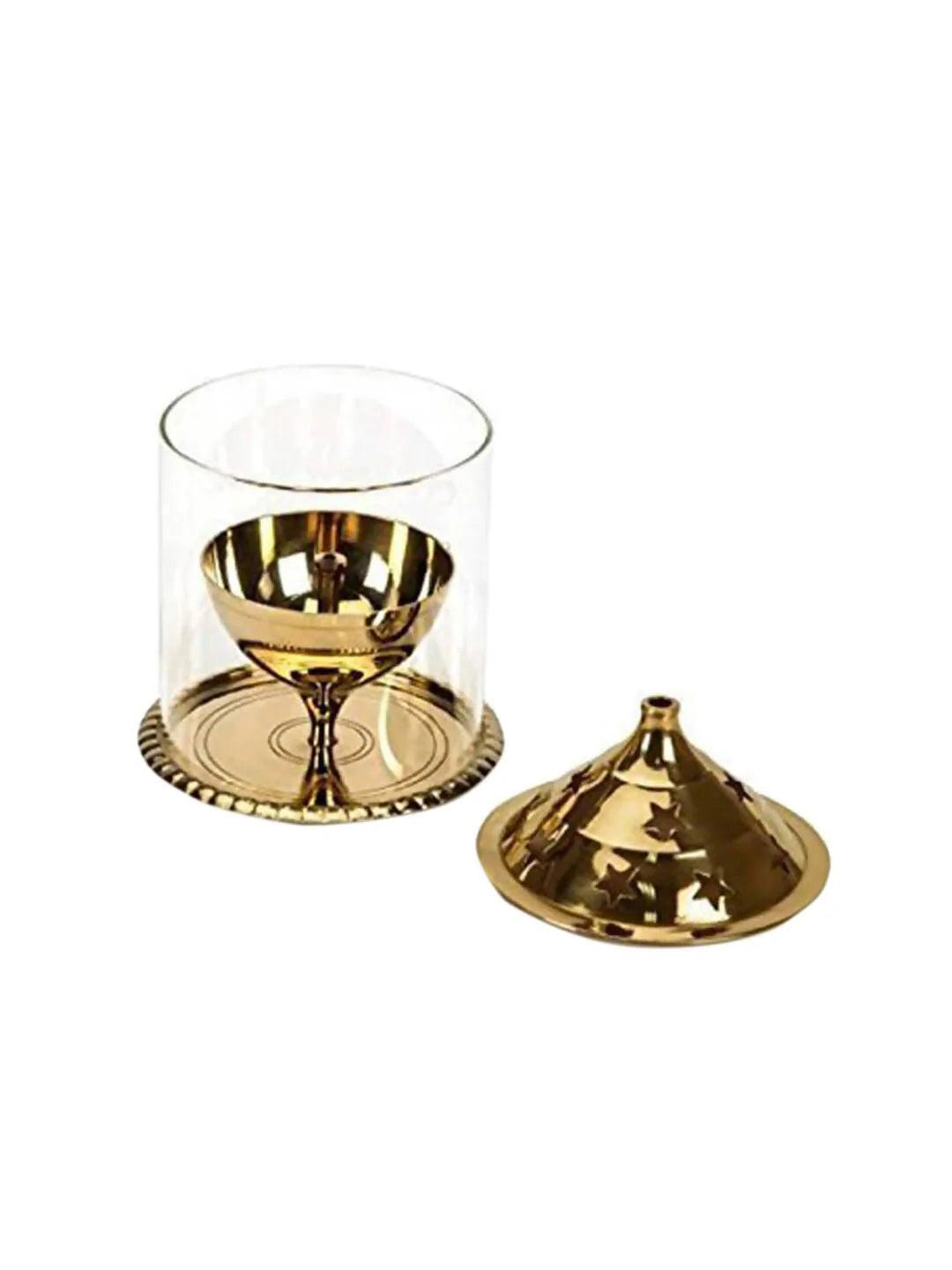 eCraftIndia Brown Brass And Glass Akhand Diya Mytrendzcart