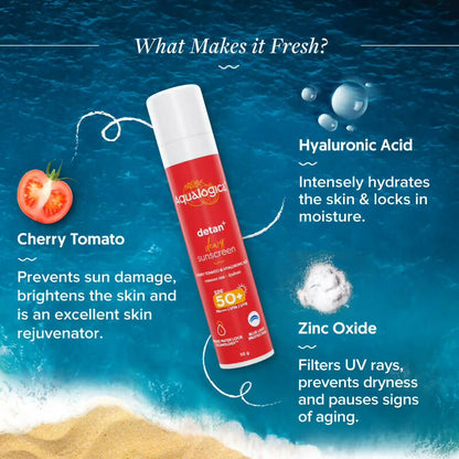 Aqualogica Detan + Dewy Sunscreen With Cherry Tomato & Hyaluronic Acid, SPF 50+ & PA++++ -50 gm Mytrendzcart