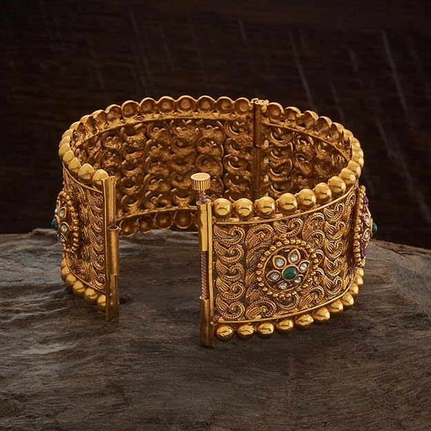 Kushal's Fashion Jewellery Ruby-Green Gold Plated Ethnic Antique Bangle - 416616 Mytrendzcart