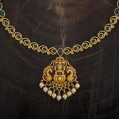 Kushal's Fashion Jewellery Green Gold Plated Ethnic Antique Necklace Set - 415581 Mytrendzcart