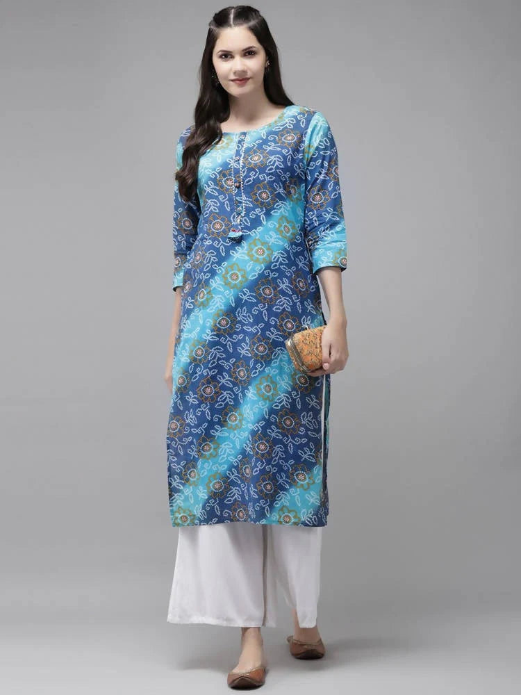 Yufta Blue Bandhani Kurta -S Mytrendzcart