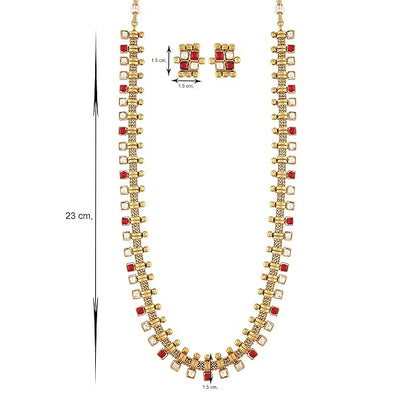 I Jewels 18K Gold Plated Traditional South Indian Stylish Multicolour Stone Work Long Necklace With Earrings For Women & Girls Mytrendzcart