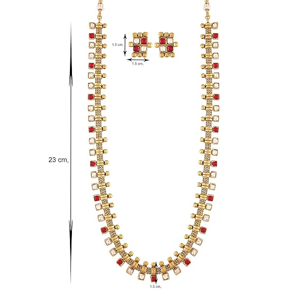 I Jewels 18K Gold Plated Traditional South Indian Stylish Multicolour Stone Work Long Necklace With Earrings For Women & Girls Mytrendzcart