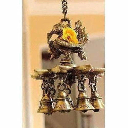 Peacock Hanging Brass Diya with Bells Mytrendzcart