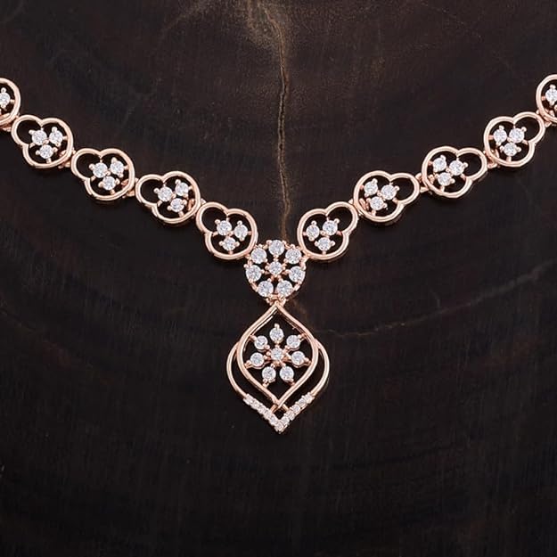 Kushal's Fashion Jewellery Rose Gold-Plated White Short Necklace With Sparkling Cubic Zirconia 386448 Mytrendzcart