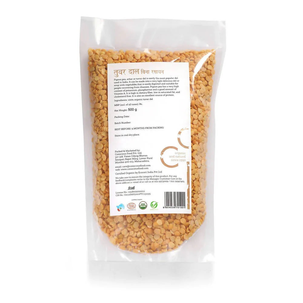 Conscious Food Organic Pigeon Pea (Tuvar Dal) -500 gm Mytrendzcart