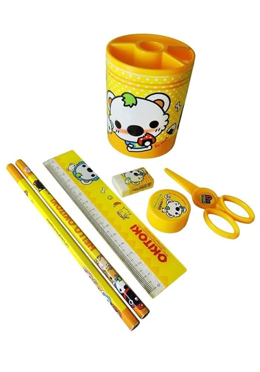 Gifts Online Birthday Party Return Gifts Stationary Set-of 6-One Set Includes Pen Stand,2 Pencils,Rubber,Sharpner,Paper Scissor,Scale Mytrendzcart