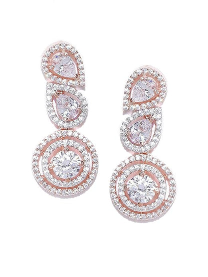 Priyaasi Rose Gold-Plated American Diamond Earrings for Women | Stylish Hoop Earrings for Women in Floral Design Mytrendzcart