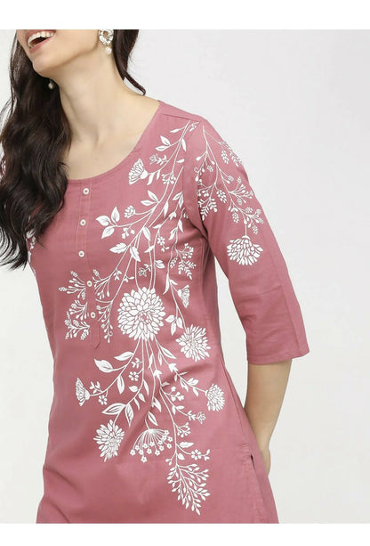 Cheera Embellished Daily Wear Cotton Blend Kurta - Peach -XS-36 Mytrendzcart