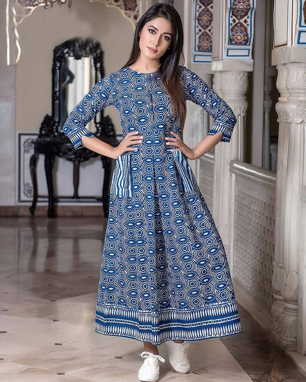 Partywear Designer Steel Blue Pure Maslin Gown - Anbazaar -L(40) Mytrendzcart