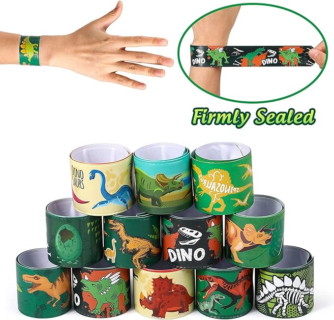 SNAPTRON Dinosaur Theme Return Gifts For Kids Birthday- 12Pcs Dinosaur Theme Slap Bracelets For Kids Boys, Girls- Best Birthday Return Gifts For Kids Mytrendzcart