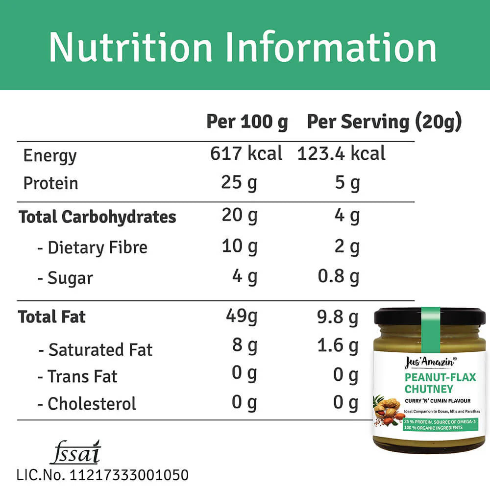 Jus Amazin Peanut Flax chutney Curry 'N' Cumin Flavour -125 gm Mytrendzcart