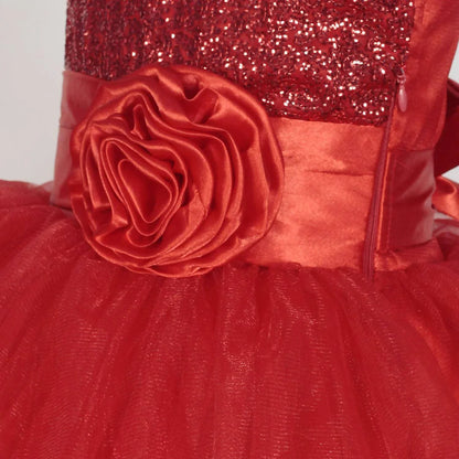 Asmaani Baby Girl's Red Satin Knee Length Frock (AS-DRESS-22148) -1 - 2 Years Mytrendzcart