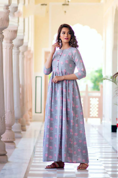 Partywear Designer Lavender Pure Maslin Gown - Anbazaar -L(40) Mytrendzcart