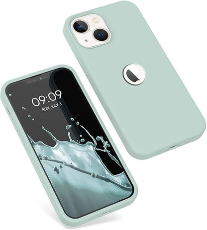 Elzzi Microfiber Logo Cut Cover Compatible for iPhone 13 Case Cushion Liquid Soft Silicone Gel Rubber Phone Cases Non-Slip Full Body Protective Shockproof Back Cover 6.1 inch, Mint Green - Mytrendzcart