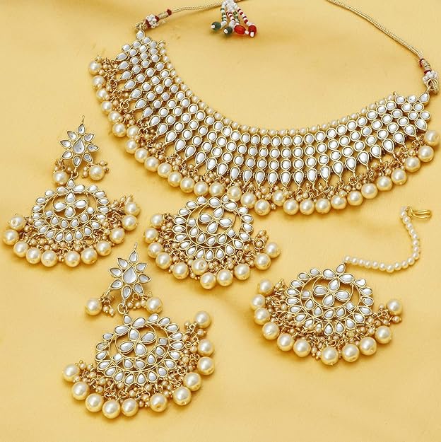 Sukkhi Trendy Kundan Gold Plated Wedding Jewellery Pearl Choker Necklace Set for Women (N73544) Mytrendzcart