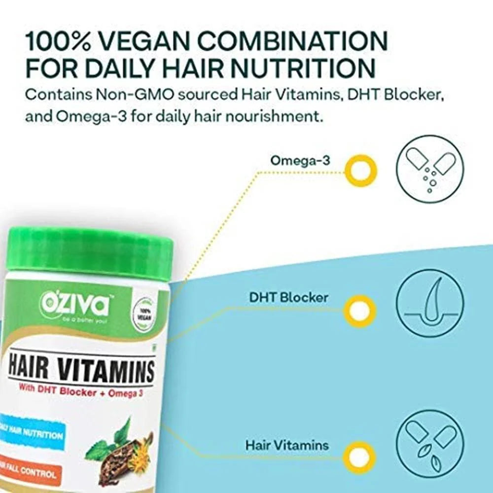 OZiva Hair Vitamins (With Biotin, Iron & Vitamin E) -60 caps Mytrendzcart