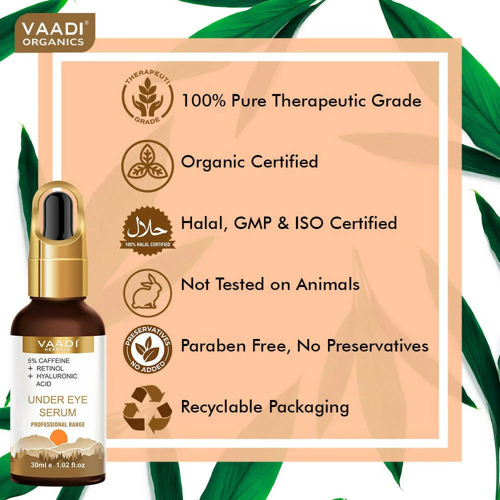 Vaadi Herbals Under Eye Serum With 5% Caffeine & Retinol & Hyaluronic Acid, Reduce Dark Circles, Reverse Aging -30 ml Mytrendzcart