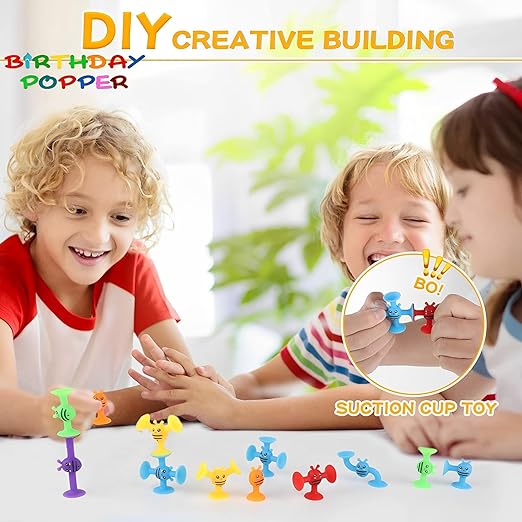 Birthday Popper Pop Suction Fidget Toys Set | DIY Building Blocks, Creativity, Mind Relax | Rich Colors Strong Suction Many Shapes | Bathtub Toy for Children Mytrendzcart