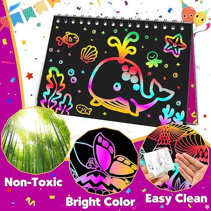 10pc Magical Scratch Book for Kids - Return Gifts Birthday Party for Kids Scratch Sheets - Best Birthday Return Gifts for Kids in Bulk - Magic Drawing Set Painting Activity Book - Scratch Note Book Mytrendzcart