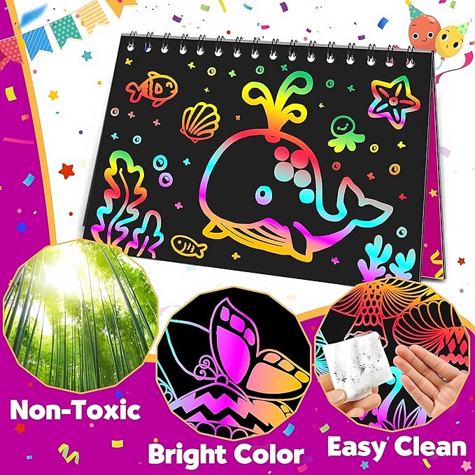 10pc Magical Scratch Book for Kids - Return Gifts Birthday Party for Kids Scratch Sheets - Best Birthday Return Gifts for Kids in Bulk - Magic Drawing Set Painting Activity Book - Scratch Note Book Mytrendzcart