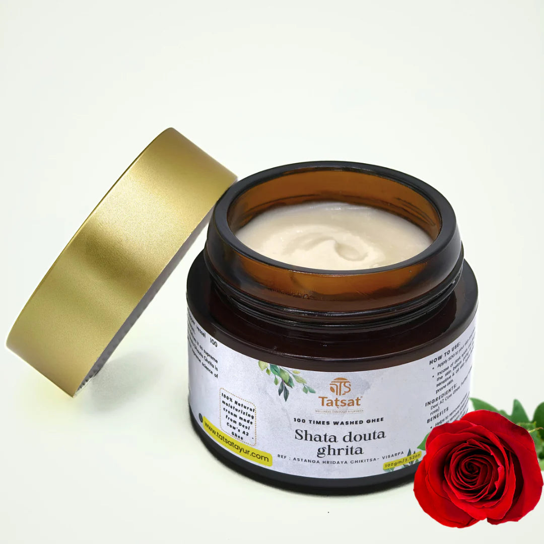 Tatsat Shata Dhauta Ghrita -100 Times Washed Desi Cow A2 Ghee moisturizing cream. Anti-Aging, Removes Stretch Marks & Wrinkles -100 gm Mytrendzcart