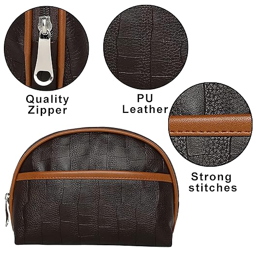 SNDIA 2-Set PU Leather Toiletry Travel Bags for Men and Women, Shaving Kit Bag, Makeup Cosmetic Pouch for Women and Men (Him & Her) Brown (18CM x 23CM x 7CM) - (24 CM x 15CM x 10CM) - Mytrendzcart