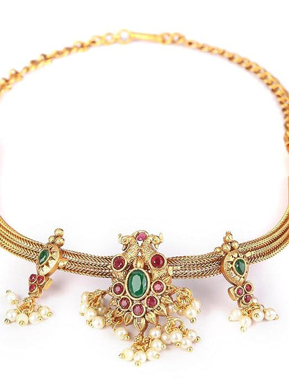 Priyaasi Fancy Stylish Traditional Peacock Kemp Stones Beaded Gold Plated Choker Jewellery Set for Women Mytrendzcart