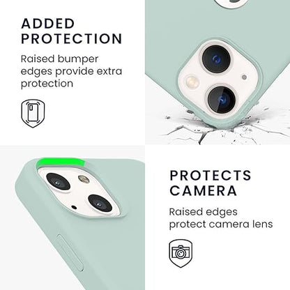 Elzzi Microfiber Logo Cut Cover Compatible for iPhone 13 Case Cushion Liquid Soft Silicone Gel Rubber Phone Cases Non-Slip Full Body Protective Shockproof Back Cover 6.1 inch, Mint Green - Mytrendzcart