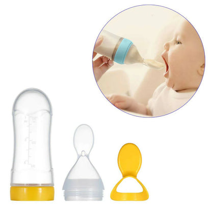 Safe-O-Kid Easy Set of 2 Squeezy Silicone Food Feeder Spoon (Soft Tip) Bottle- Yellow- 90mL Mytrendzcart