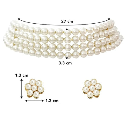 Peora Gold Plated Pearl Beaded Choker Necklace with Stud Earrings for Women Traditional Stylish Jewellery Set Mytrendzcart