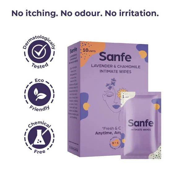 Sanfe 3 In 1 Intimate Wipes -Lavender & Chamomile - 10 Units Mytrendzcart