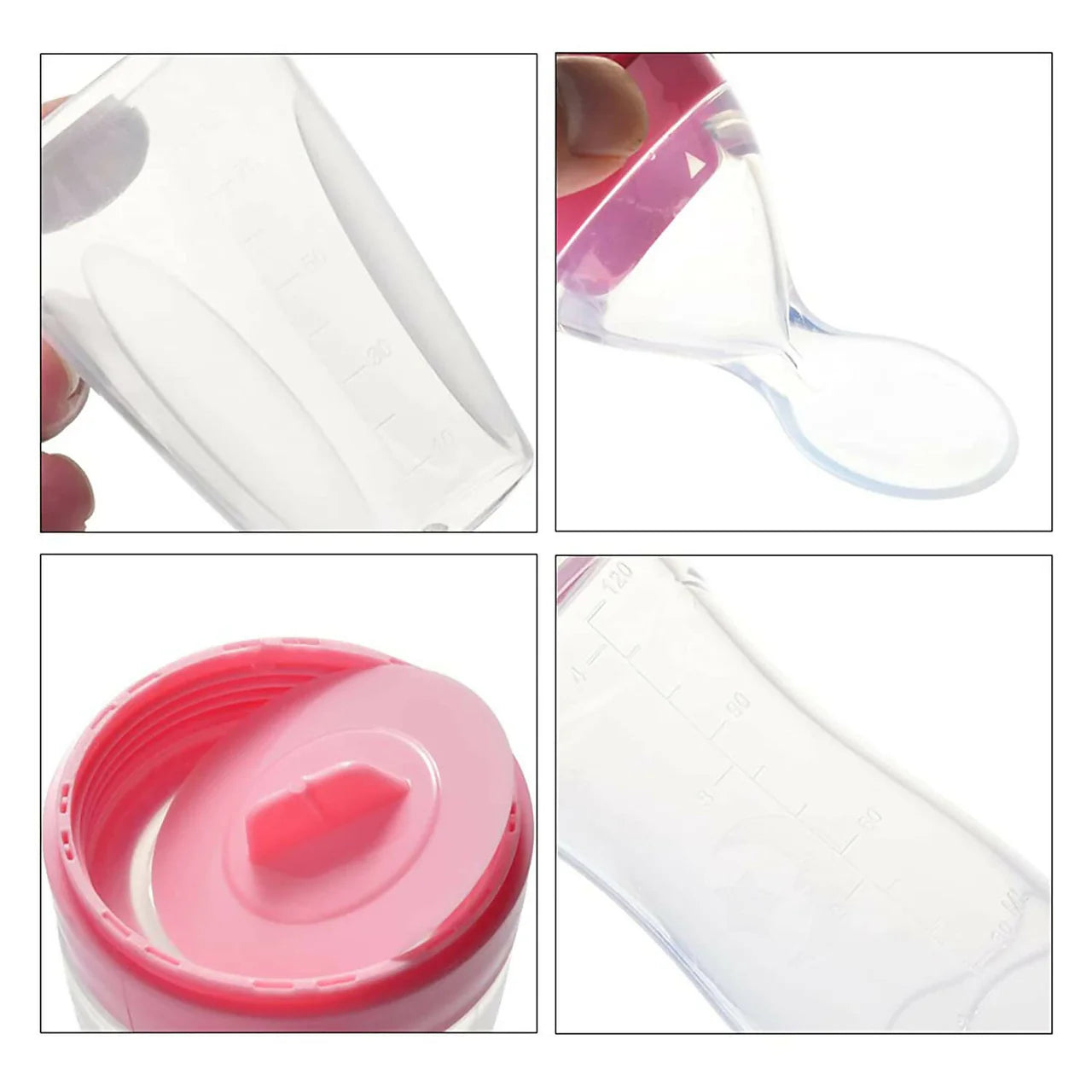 Safe-O-Kid Easy Squeezy Silicone Food Feeder Spoon (Soft Tip) Bottle- Pink- 90mL Mytrendzcart