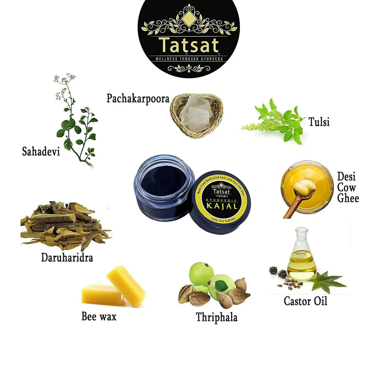 Tatsat 100% Natural Certified Ayurvedic Baby Kajal With Pure Herbs -3 gm Mytrendzcart