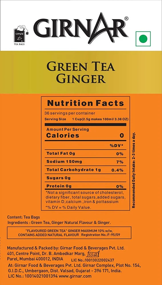 Girnar Green Tea Ginger -36 Tea Bags Mytrendzcart